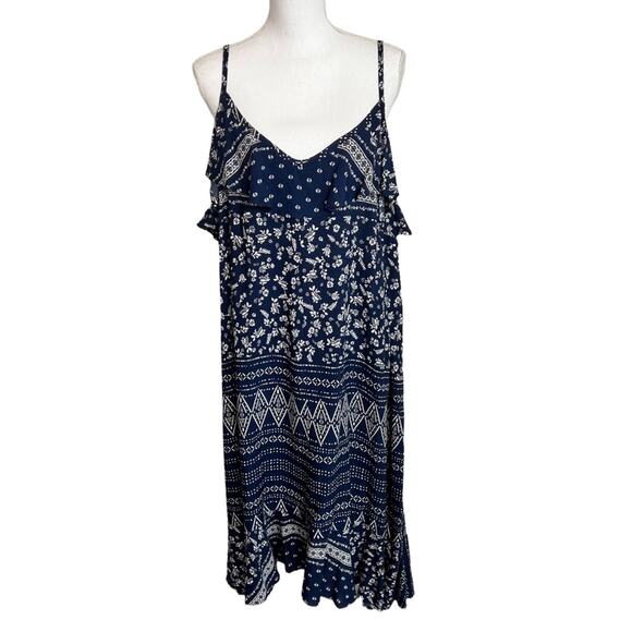 Vince Camuto Women Blue Ditsy Liberty Printed Ruffled Slip Dress Plus Size 1X - Picture 2 of 11